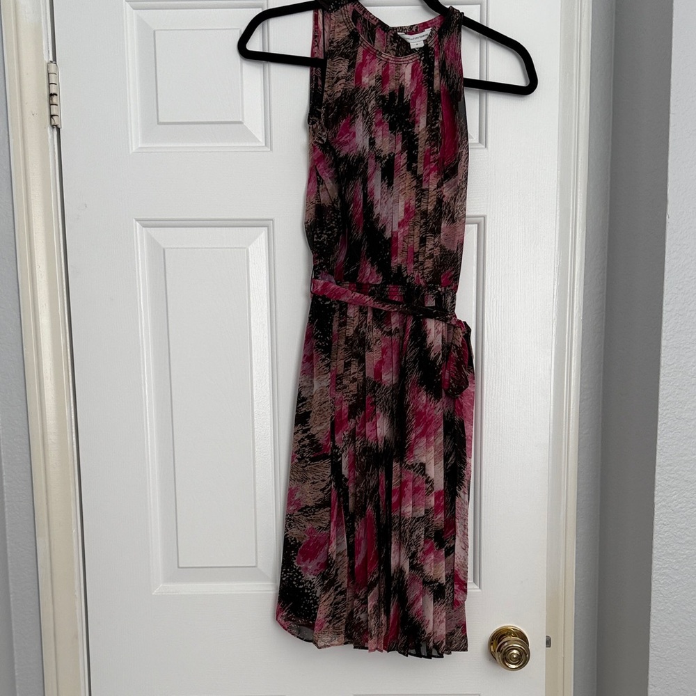 Diane Von Furstenberg Pink and Brown Pleated Dress